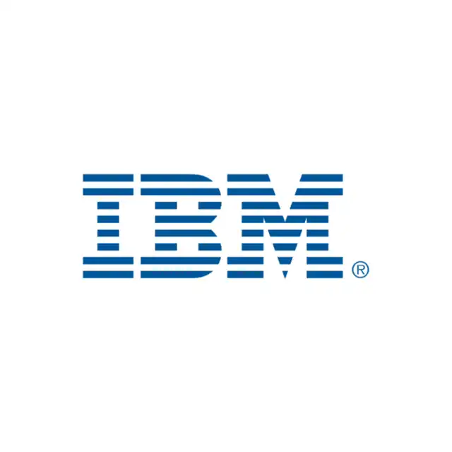 Logo of International Business Machines (IBM), information tech company, featuring the company's name in bold, blue, horizontal stripes