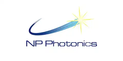 Logo of NP Photonics, an optics company spurred from the University of Arizona technology, features lasers converging into a starburst pattern