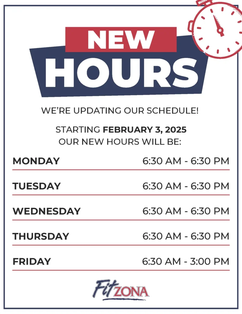 Prominent display of the updated times and dates for the corporate fitness center, highlighting the expanded hours of operation