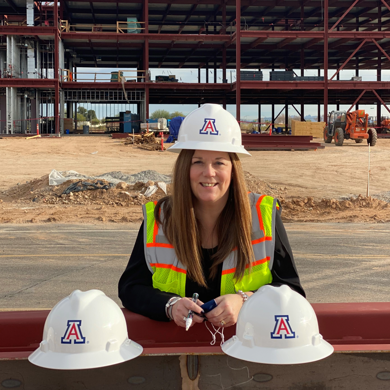 Carol Stewart on construction site