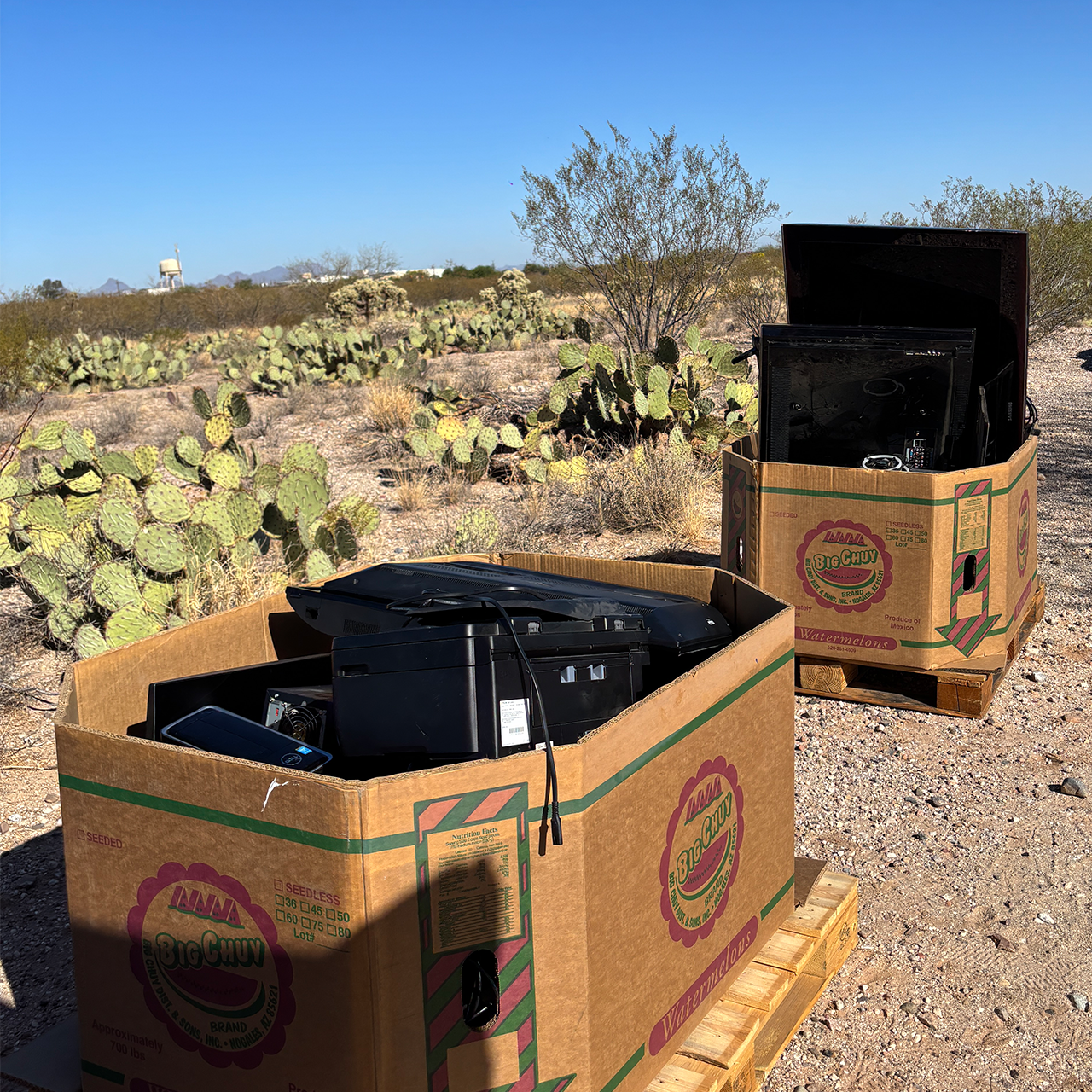 Boxes of donated technology goods