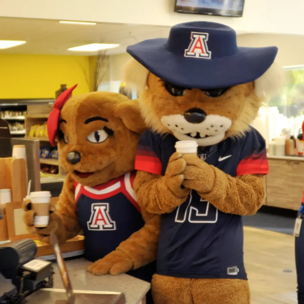 University of Arizona mascots Wilbur and Wilma get coffee at a campus café.