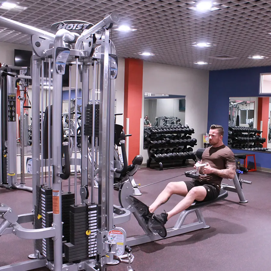 Man working out in gym.