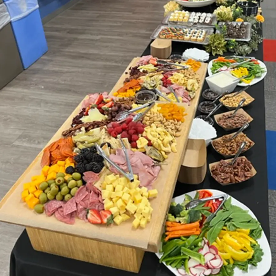 Food displayed on table.